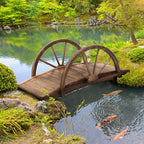 Gartenbrücke aus Tannenholz, Holzbrücke mit Rad Design, Teichbrücke bis 150 kg belastbar 100 x 50 x 37 cm Verkohlt
