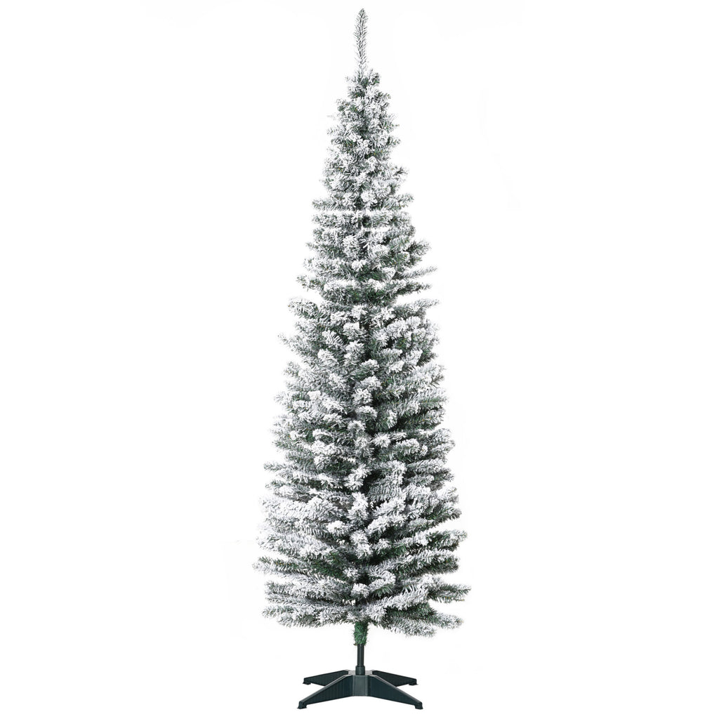 Künstlicher Weihnachtsbaum, 210 cm, beschneite PVC-Zweige, klappbar, Metallständer, Grün/Weiß