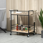 K¨¹chenwagen Servierwagen mit 2 Ablagen, Reling, Stahl, Schwarz+Holz 82 x 40 x 75cm