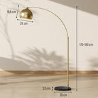 Bogenleuchte, Stehlampe, höhenverstellbar, Fußschalter, Sockel in Marmoroptik, 170-180cm, Gold/Schwarz