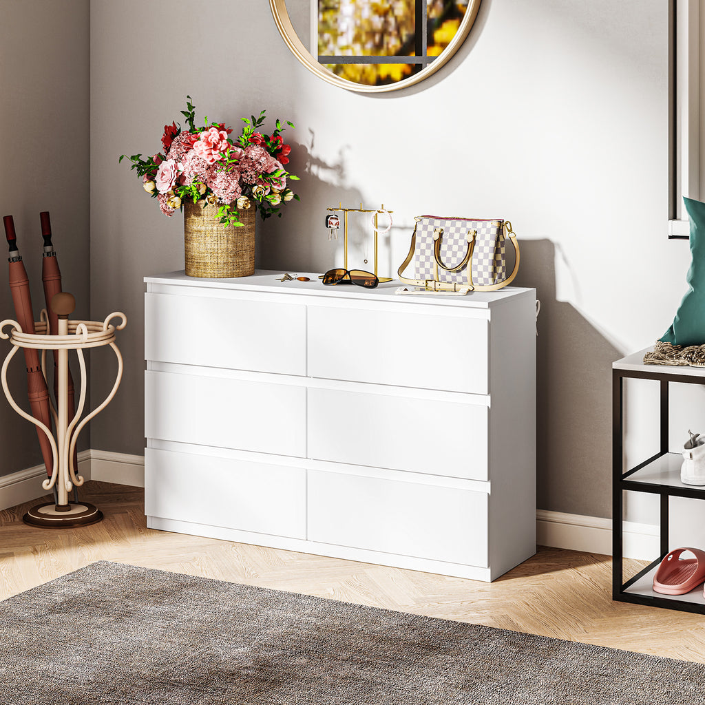 Kommode mit 6 Schubladen, Moderne Aufbewahrungsmöbel für das Schlafzimmer, Weiß