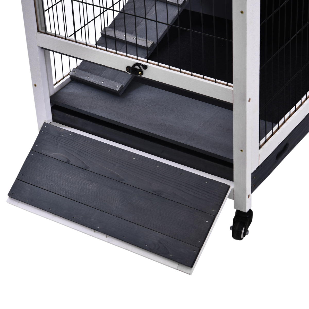 Wooden Guinea Pig Hutch, 2-Floor Bunny Cage w/ Enclosed Run Area, Grey