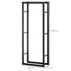 Metal Firewood Log Holder Tall Firewood Rack Indoor Outdoor Fireplace Wood Storage Shelf, Black, 60Wx25Dx150Hcm