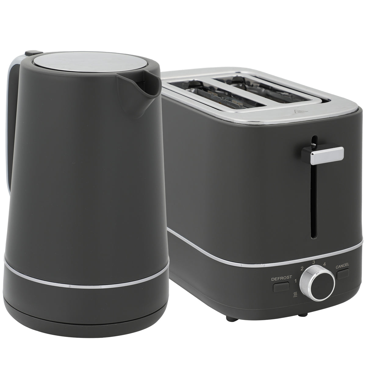 Set aus 1,7 L Wasserkocher und Toaster mit 6 Br?unungsstufen, Grau
