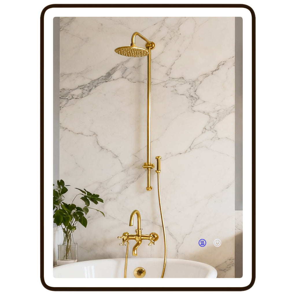LED-Badezimmerspiegel Anti-Beschlag Dimmbare Schminkspiegel mit Beleuchtung 80 x 60 cm Schwarzer Rahmen