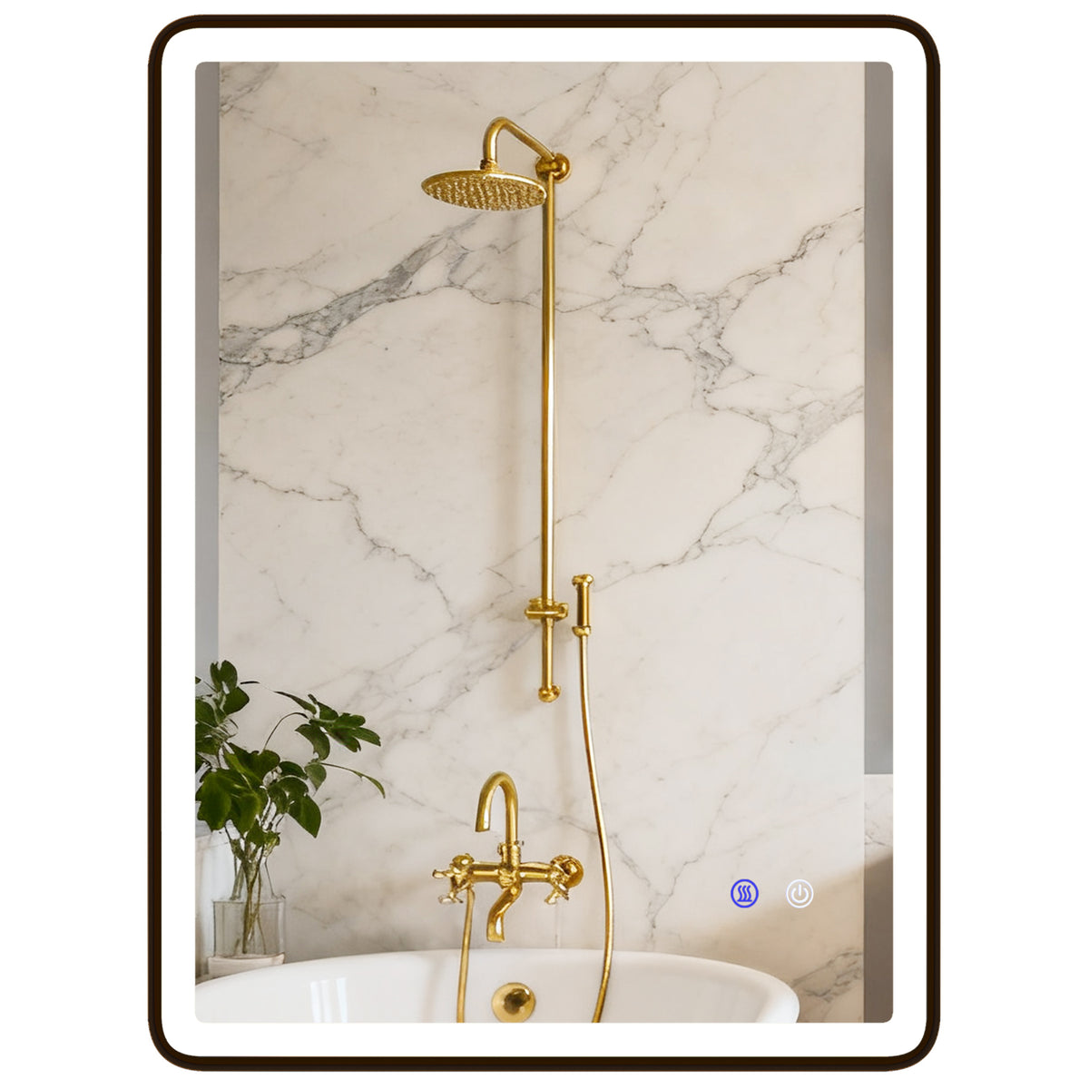 LED-Badezimmerspiegel Anti-Beschlag Dimmbare Schminkspiegel mit Beleuchtung 80 x 60 cm Schwarzer Rahmen