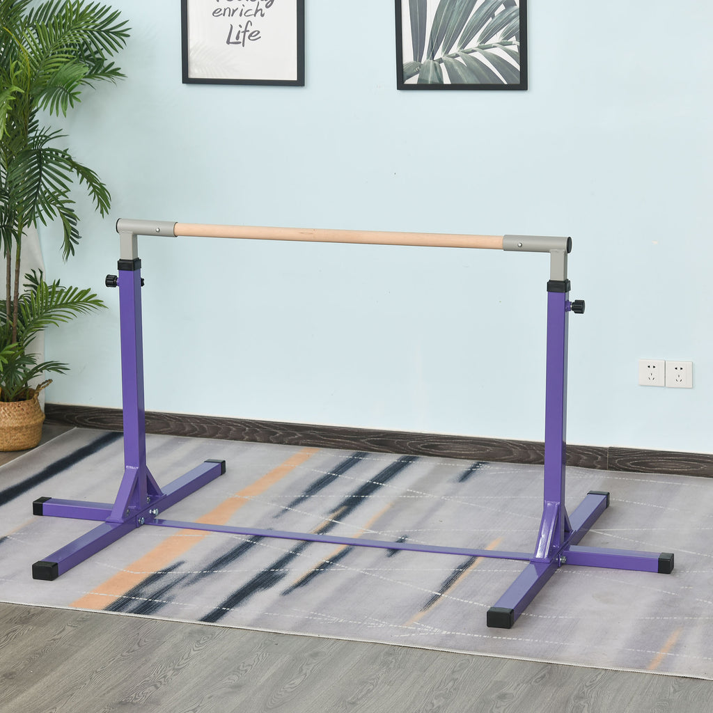 Height Adjustable Gymnastics Horizontal Bar for Kids, Children Junior Kip High Bar Fitness, Purple