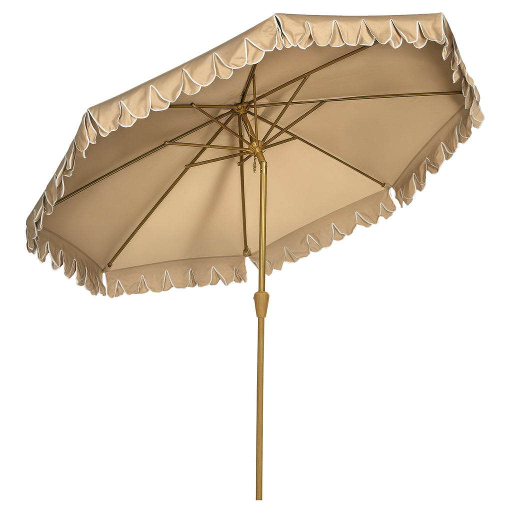 Sonnenschirm, mit Fransen, neigbar, mit Handkurbel, Stahl+Polyester, khaki, Ø264 x 240 cm