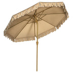 Sonnenschirm, mit Fransen, neigbar, mit Handkurbel, Stahl+Polyester, khaki, Ø264 x 240 cm