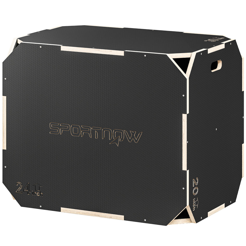 3-in-1 Plyo-Box, Sprungbox mit Griff-?ffnungen, f¨¹r Home-Fitness und Outdoor-Workouts, 3 Sprungh?hen, Holz, Schwarz