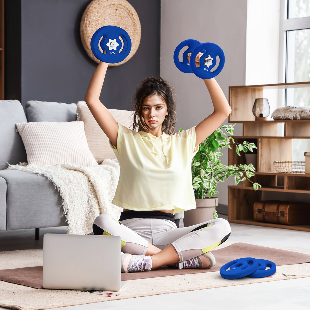 2 x 5 kg Gewichtsplatten mit praktischen Handgriffen, Gewichts-Set für Home-Gym, Fitnessstudio, Stärke-Training, Blau