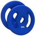 2 x 5 kg Gewichtsplatten mit praktischen Handgriffen, Gewichts-Set für Home-Gym, Fitnessstudio, Stärke-Training, Blau