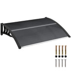 Front Door Canopy Outdoor Awning Aluminium Rigid Plastic Polycarbonate Rain Shelter UV Water Rain Resistant 100 x 75cm Black