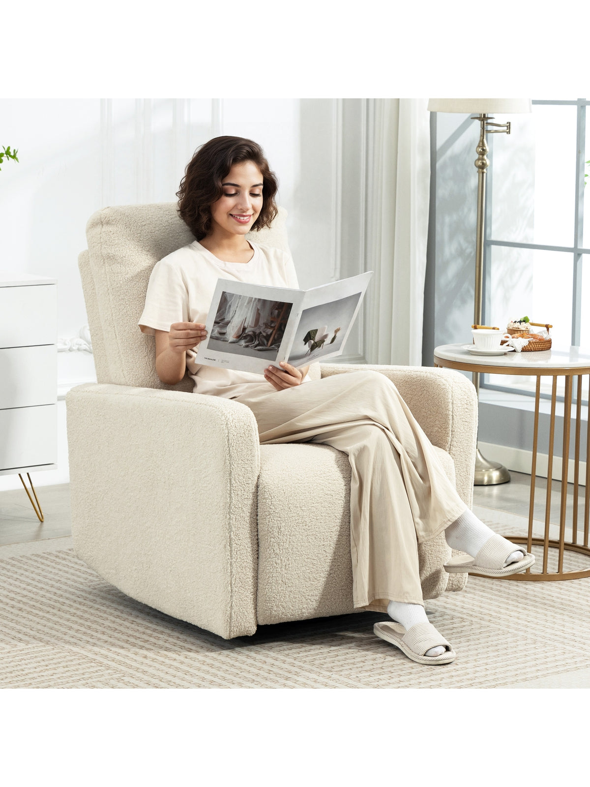 Relaxsessel, Fernsehsessel mit Liegefunktion, Wippfunktion Beige