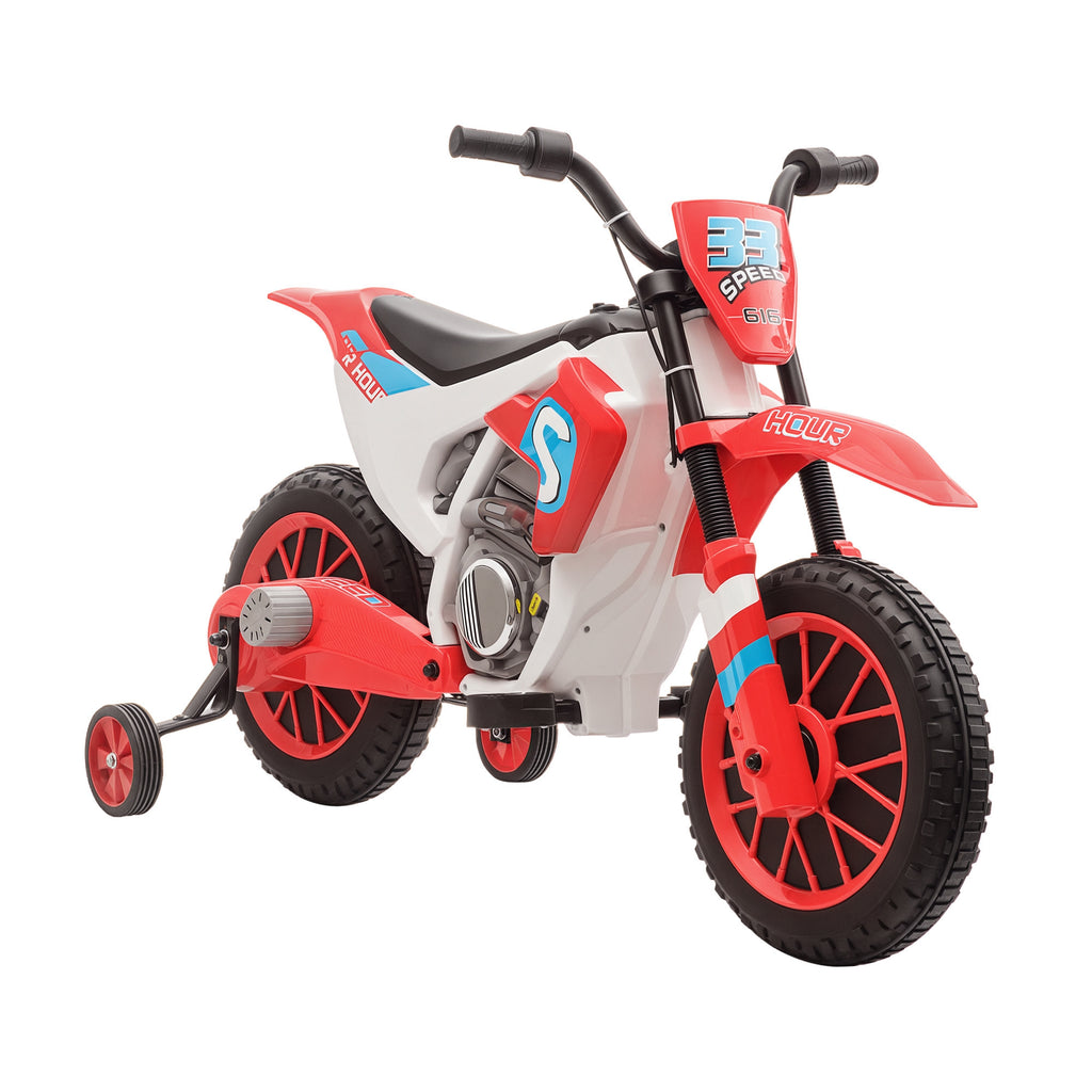 Elektro Kindermotorrad Elektromotorrad Kinder 3-8 km/h Elektro Motorrad mit 2 Stützrädern für Kinder ab 3 Jahre Rot+Weiß