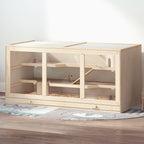 Wooden Hamster Cage, Small Animals Hutch with Tray, Openable Top, Exercise Play House Pen, 115L x 57W x 55Hcm, Natural