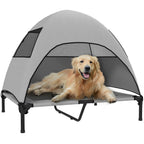 Hundeliege Outdoor mit Dach, Erh?htes Hundebett f¨¹r Gro?e Hunde, 91 x 76 x 90 cm, Hellgrau