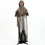 170cm Animated Grim Reaper, Life-Size Halloween Animatronic with Moving Hands/Head, Glowing Eyes, Creepy Sound