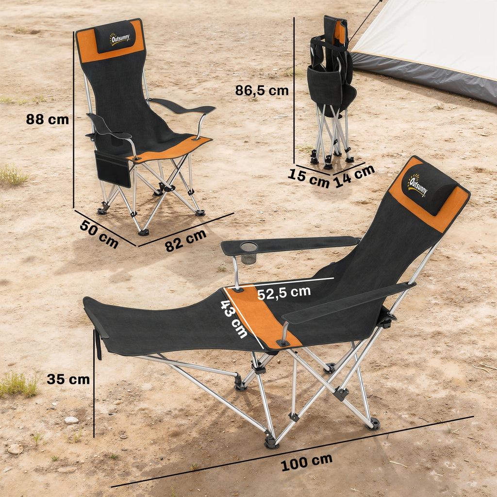 2er Set Campingstuhl faltbar Angelstuhl mit abnehmbar Fußstütze Getränkehalter belastbar 120 kg Orange