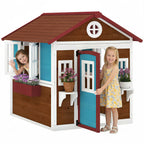 Kinderspielhaus, Holz-Spielhaus f¨¹r Kinder, Outdoor-Gartenspielhaus mit Fenstern, Blument?pfe, 3-8 Jahre, Blau