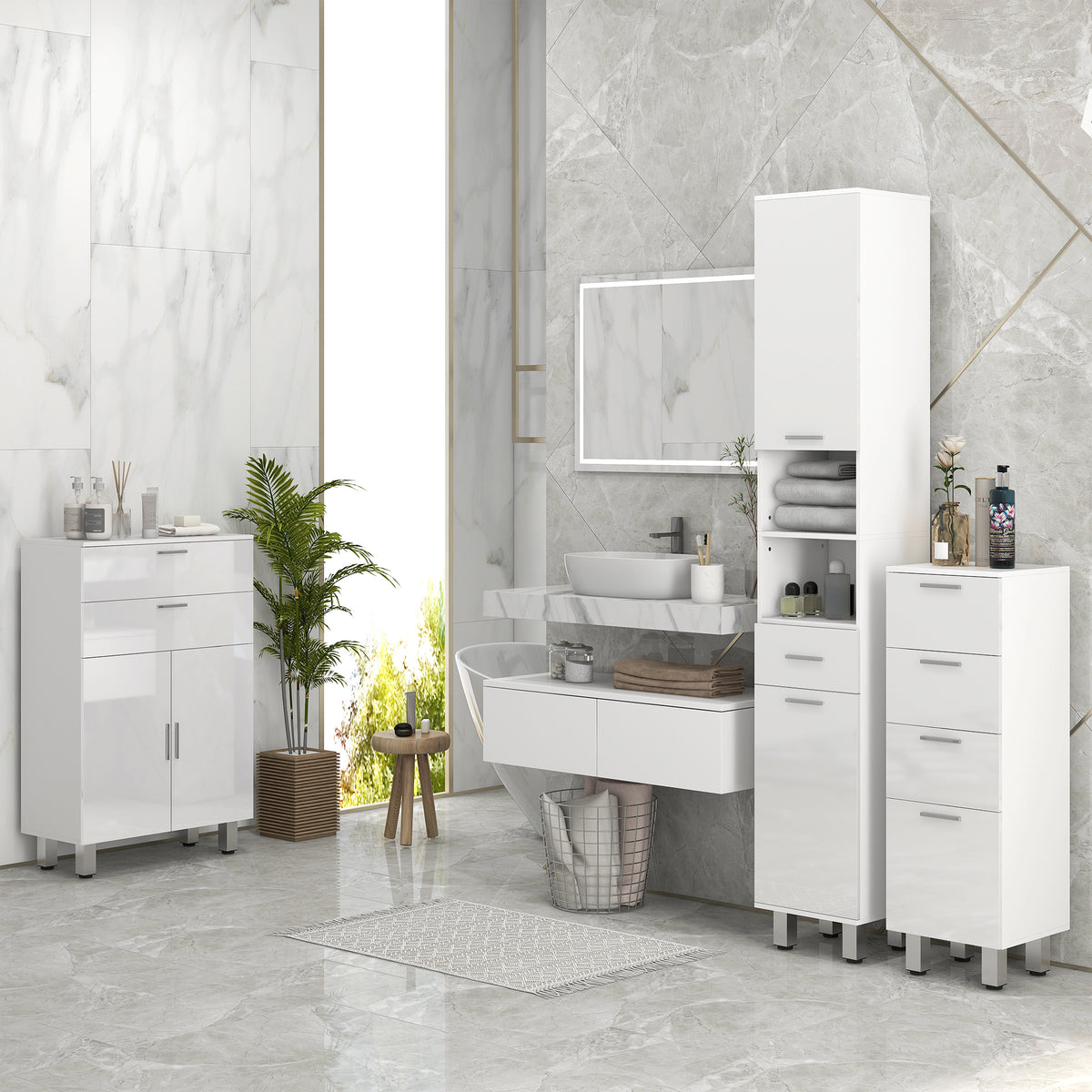 Badezimmerschrank, Badkommode, mit Regalen und Schublade, verstellbar, Wei?