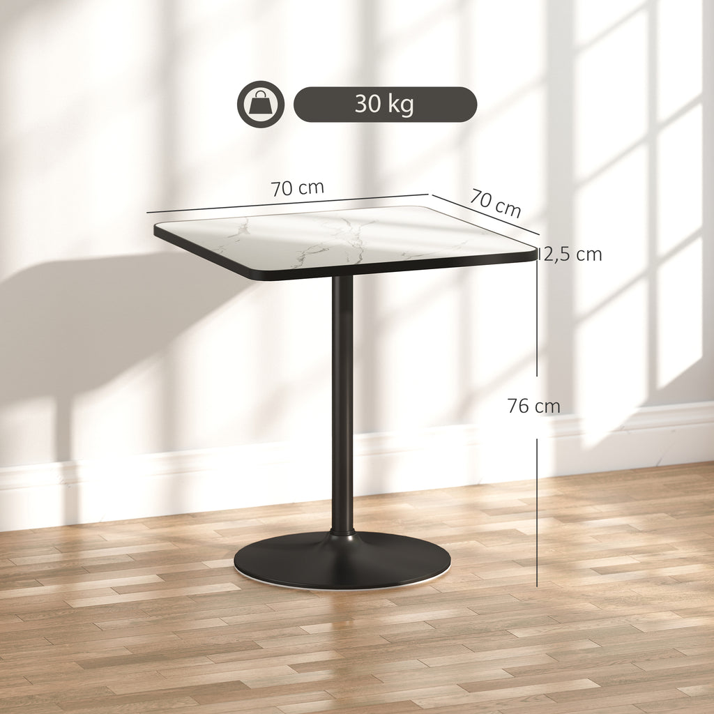Esstisch, 70 x 70 cm quadratischer Küchentisch für 4 Personen mit Marmor-Optik für Küche Weiß