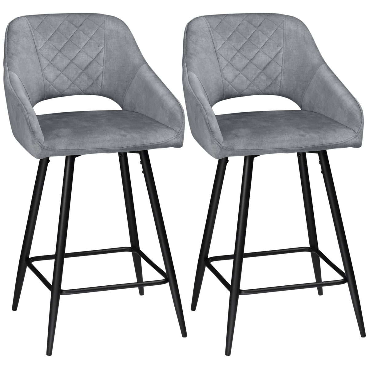 2er-Set Barhocker im Retrodesign, Samtoptik, inkl. Fußstütze 50 cm x 56 cm x 98 cm Grau