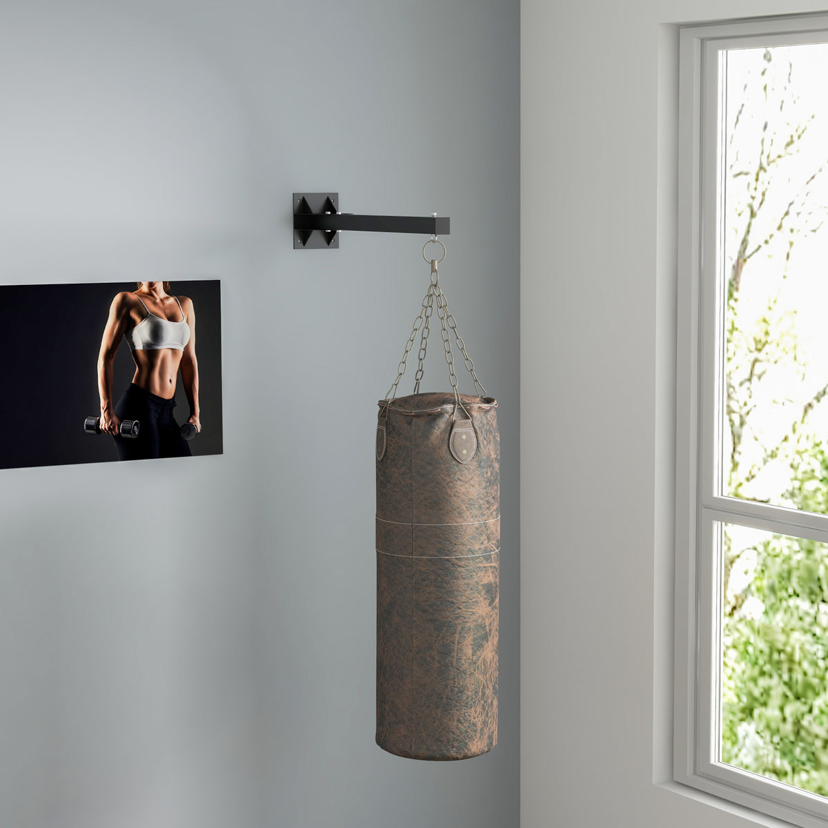 Boxsackhalterung, Wandmontage, 9 Winkel, Stahl, bis 100 kg, Schwarz