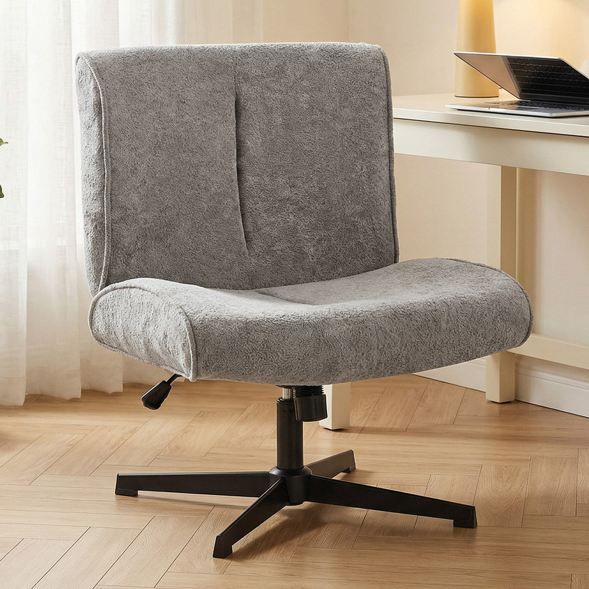Drehbarer Akzentstuhl, Samtgepolsterter Lounge-Sessel mit Höhenverstellung für Wohnzimmer, Büro, Grau
