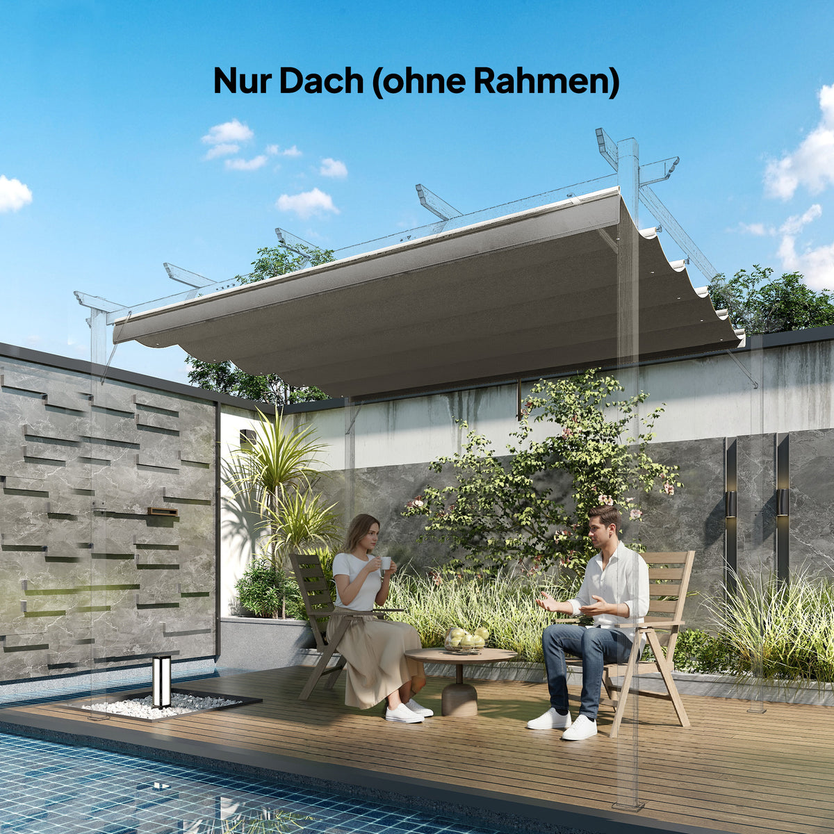 Retractable Pergola Cover, 2.55 x 2.5 m Replacement Canopy Fabric for 3 x 3 m Frame, Roof Top Only, Light Grey