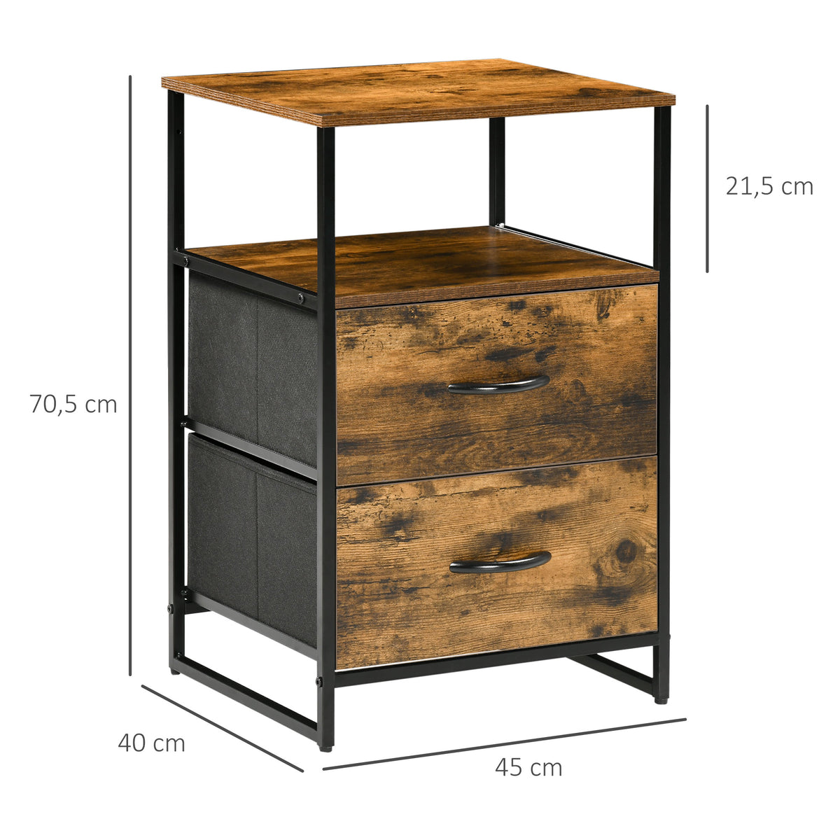 Wohnzimmerschrank, Beistellschrank, Stoffschubladen, MDF, Stahlrahmen, Braun