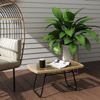 Polyrattan Gartentisch, 90 x 50 x 45 cm, UV-best?ndig Beistelltisch mit Glasplatte Naturholz