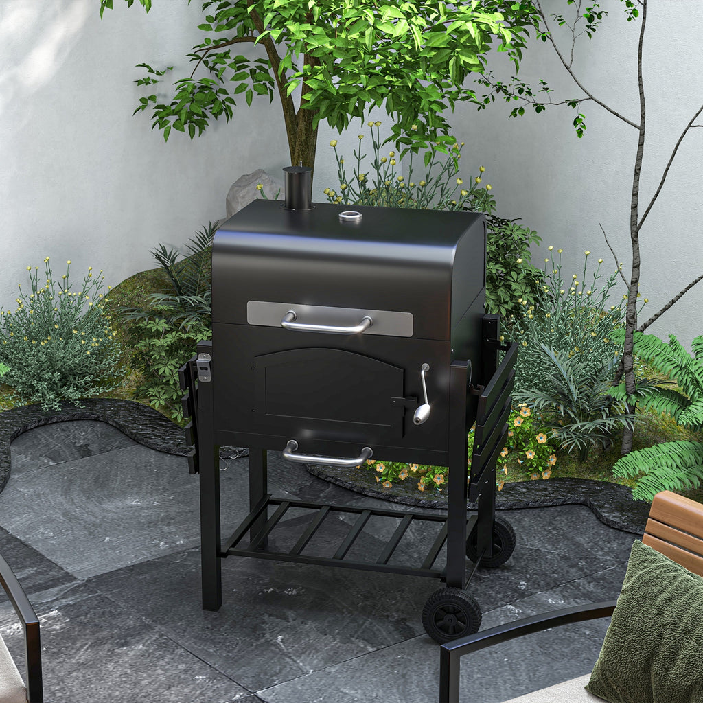 3-in-1 Charcoal BBQ, with Shelves - Black
