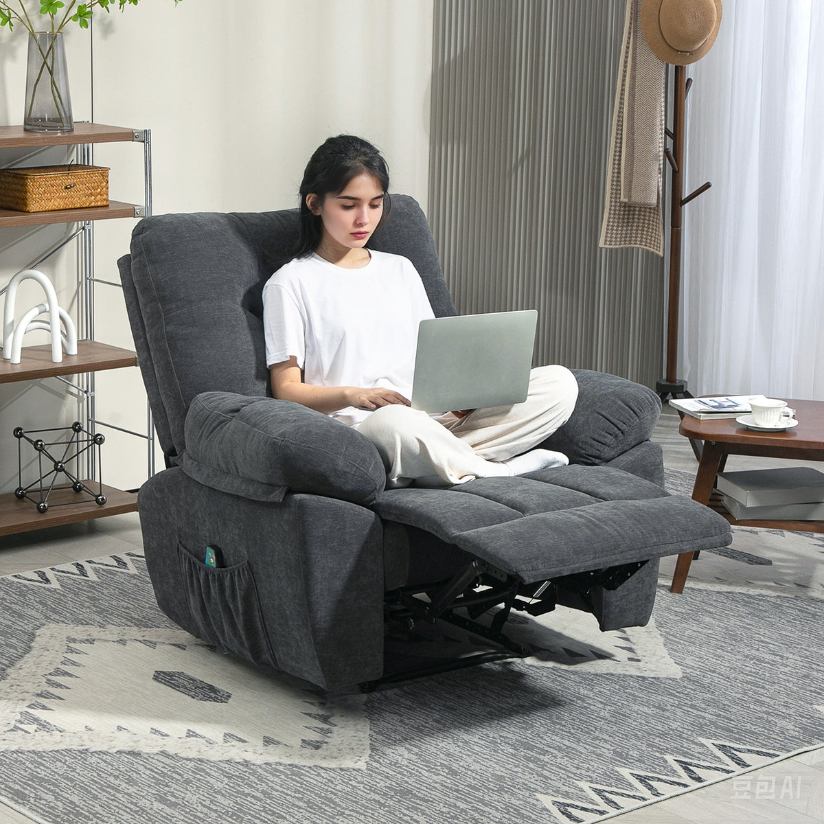 Recliner-Sessel, Massage-Polstersessel mit 8 Vibrationspunkten, verstellbare Fußstütze, Seitentasche, Lehnsessel, Grau