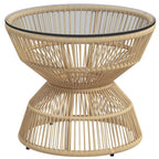 Outdoor-Beistelltisch Gartentisch Rattan-Beistelltisch, Glasplatte, PE-Rattan, 60 cm x 60 cm x 50 cm, Natur
