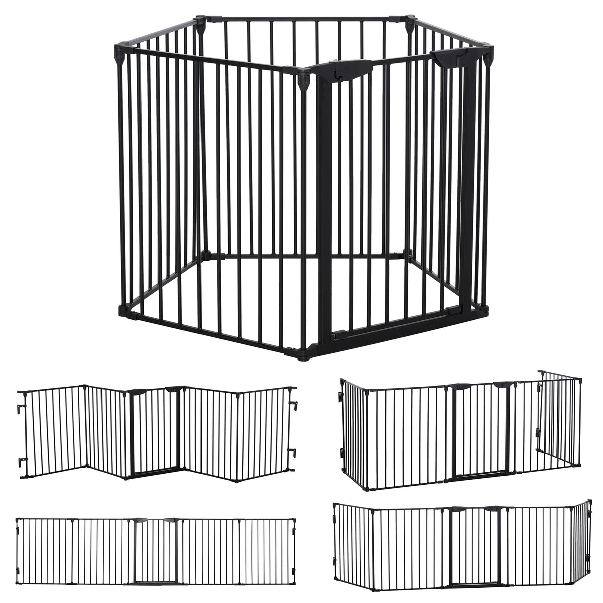 5 Panels Pet Playpen Metal Fence w/ Walk Through Door - Black