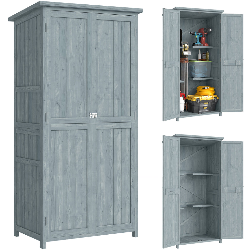 Gartenschrank Holz wetterfest Geräteschuppen mit Doppeltür Magnetverschluss für Garten Terrrasse 85 x 54 x 170 cm Grau