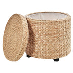 Sitzhocker mit Stauraum Hocker mit Deckel, Runder Fußhocker Sitzwürfel Aufbewahrungsbox Polsterhocker mit Beine, 43 x 43 x 43 cm Khaki