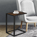 C-Shaped Side Table, Bedside Table with Metal Frame, Accent Sofa Couch Table for Living room, Bedroom, Brown and Black