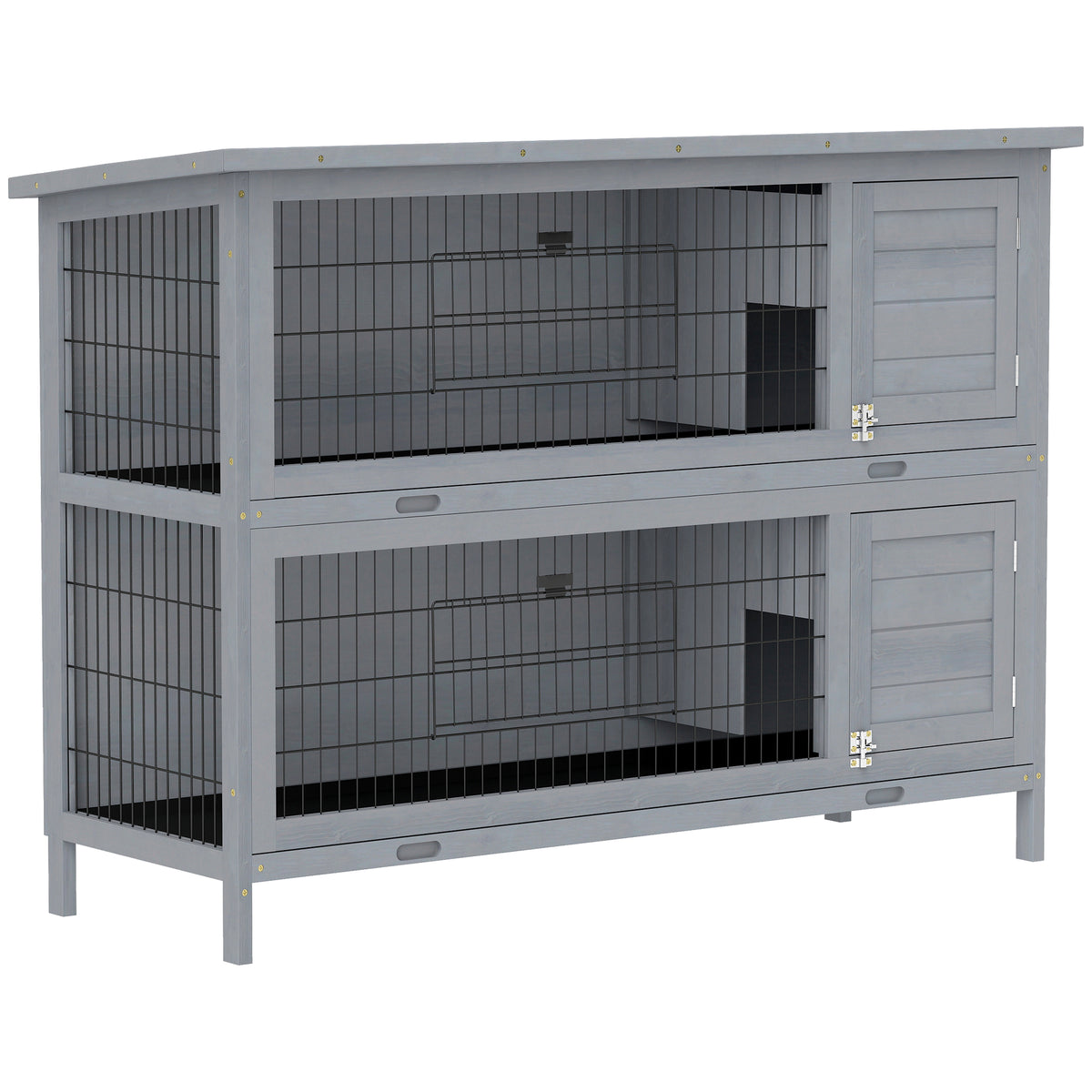 Rabbit Hutch Outdoor Guinea Pig Hutch Bunny Cage with No-Leak Trays, Divider, 136 x 50 x 93cm, Grey