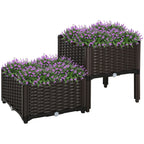 Hochbeet, Pflanzkasten mit Abflusslöchern, Blumenkasten im Rattan-Look, Kunststoff, Braun, 40 x 40 x 44 cm