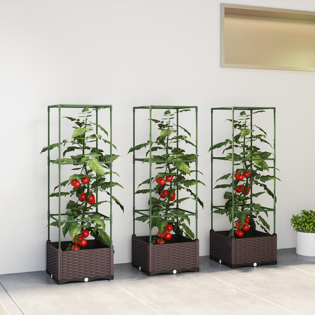 Hochbeet mit Rankgitter 3er Set Pflanzkasten Blumenkasten mit Abflusslöchern