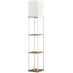 Standleuchte, Deckenfluter, mit Regalen, Metallrahmen, Stoffschirm, 26x26x159cm, Weiß/Braun