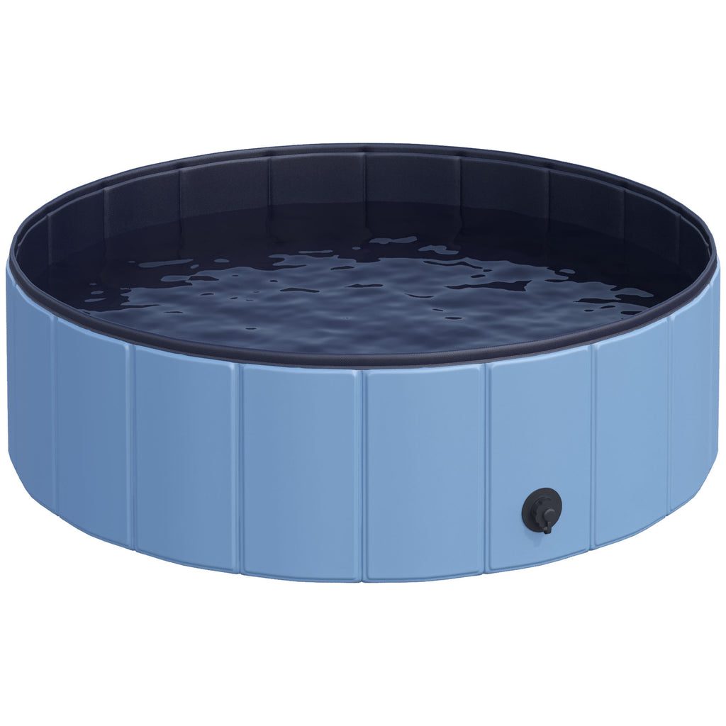  Dog Paddling Pool, Foldable Dog Pool, Leakproof & Hard Plastic, Portable Pet Bathtub with Non-Slip Base & Drainage Hole, for Indoors, Outdoors, Garden, Patio, 100 x 30 cm, Blue