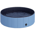  Dog Paddling Pool, Foldable Dog Pool, Leakproof & Hard Plastic, Portable Pet Bathtub with Non-Slip Base & Drainage Hole, for Indoors, Outdoors, Garden, Patio, 100 x 30 cm, Blue