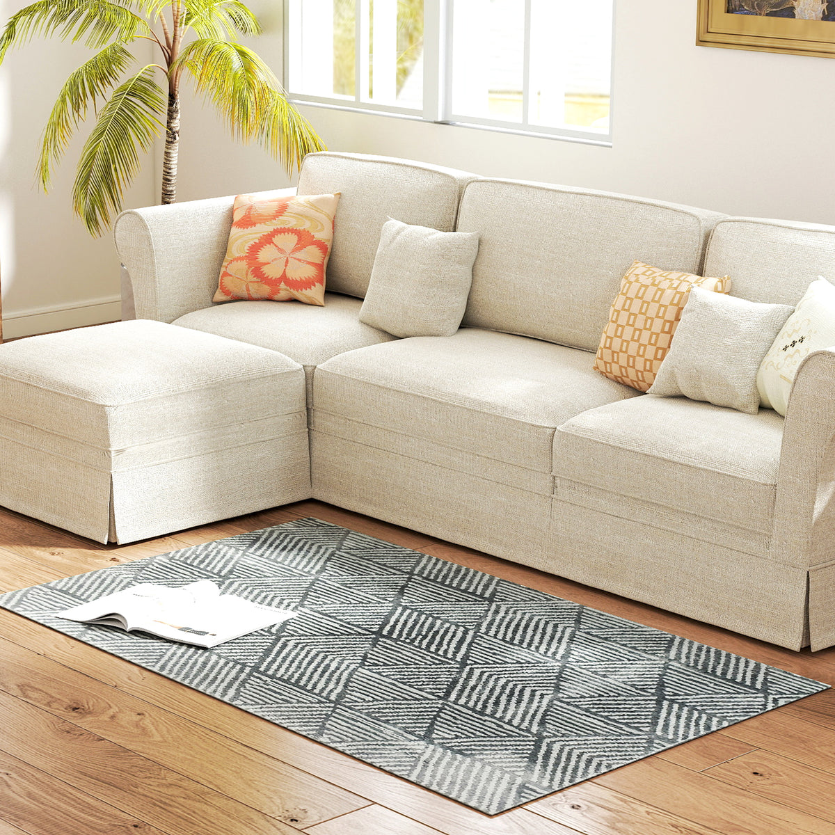 Teppich Wohnzimmerteppich im Modern Stil, waschbar Fl?chenteppich 150 x 80 cm Dunkelgrau