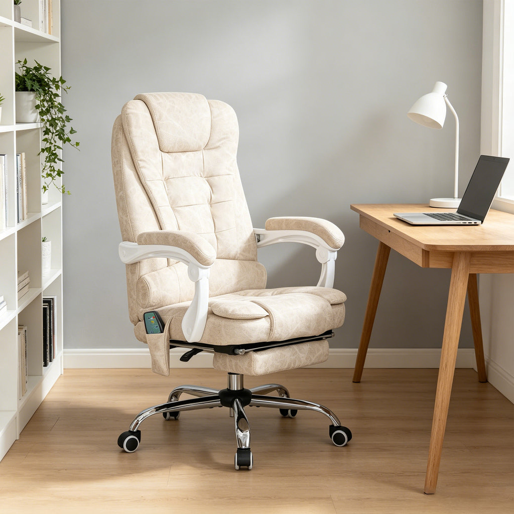 Bürostuhl mit Massagefunktion, ergonomisch, 65x160x104cm, Cremeweiß