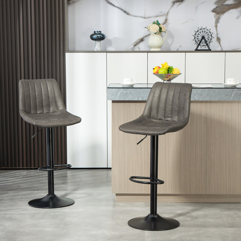 2er-Set Barhocker im Retrodesign, inkl. Fußstütze, höhenverstellbar, Gaslift, Dunkelgrau