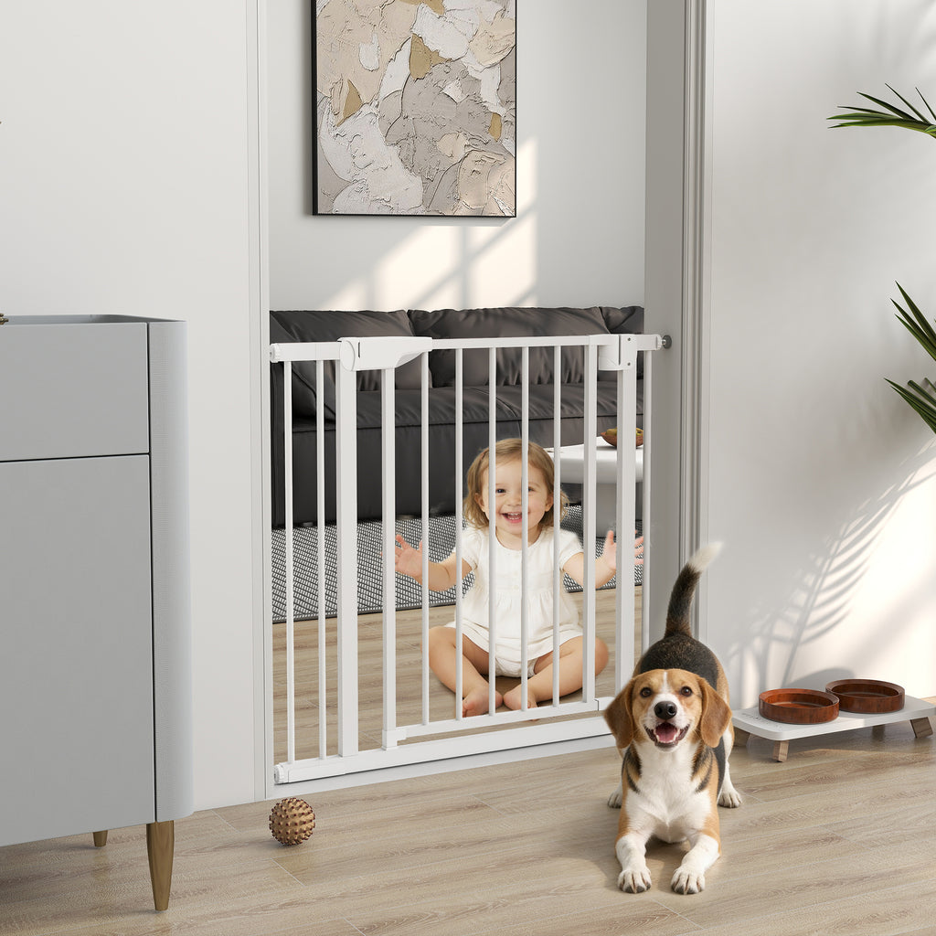 Treppenschutzgitter Absperrgitter ohne Bohren mit automatische Schließung für Kinder Küche Treppe 76-88 x 76 cm Weiß