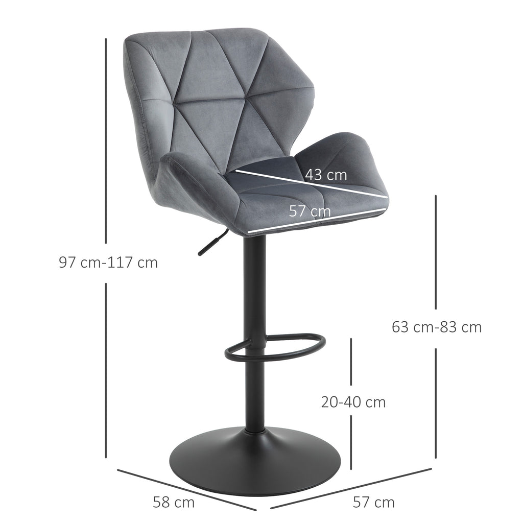 Barhocker 2er Set, Gepolstert Barstuhl mit Metallgestell, Lehne, Samtoptik, Höhenverstellbar 360° Drehbar